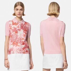 Versace Barocco Sea Silk Wool Knitted Polo Shirt Pink La Vacanza 2024 36 IT NWT